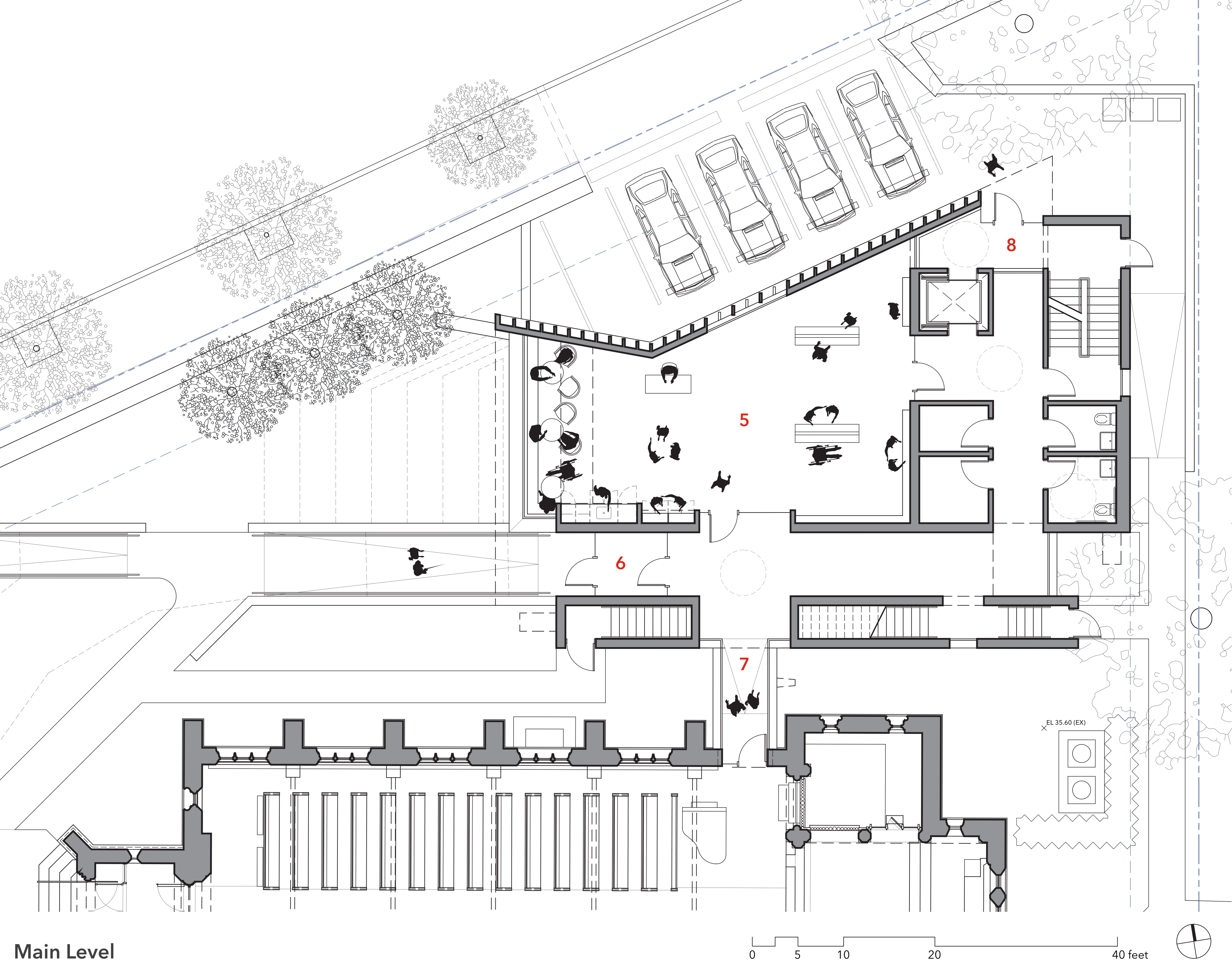 Floor plan of main level of new annex