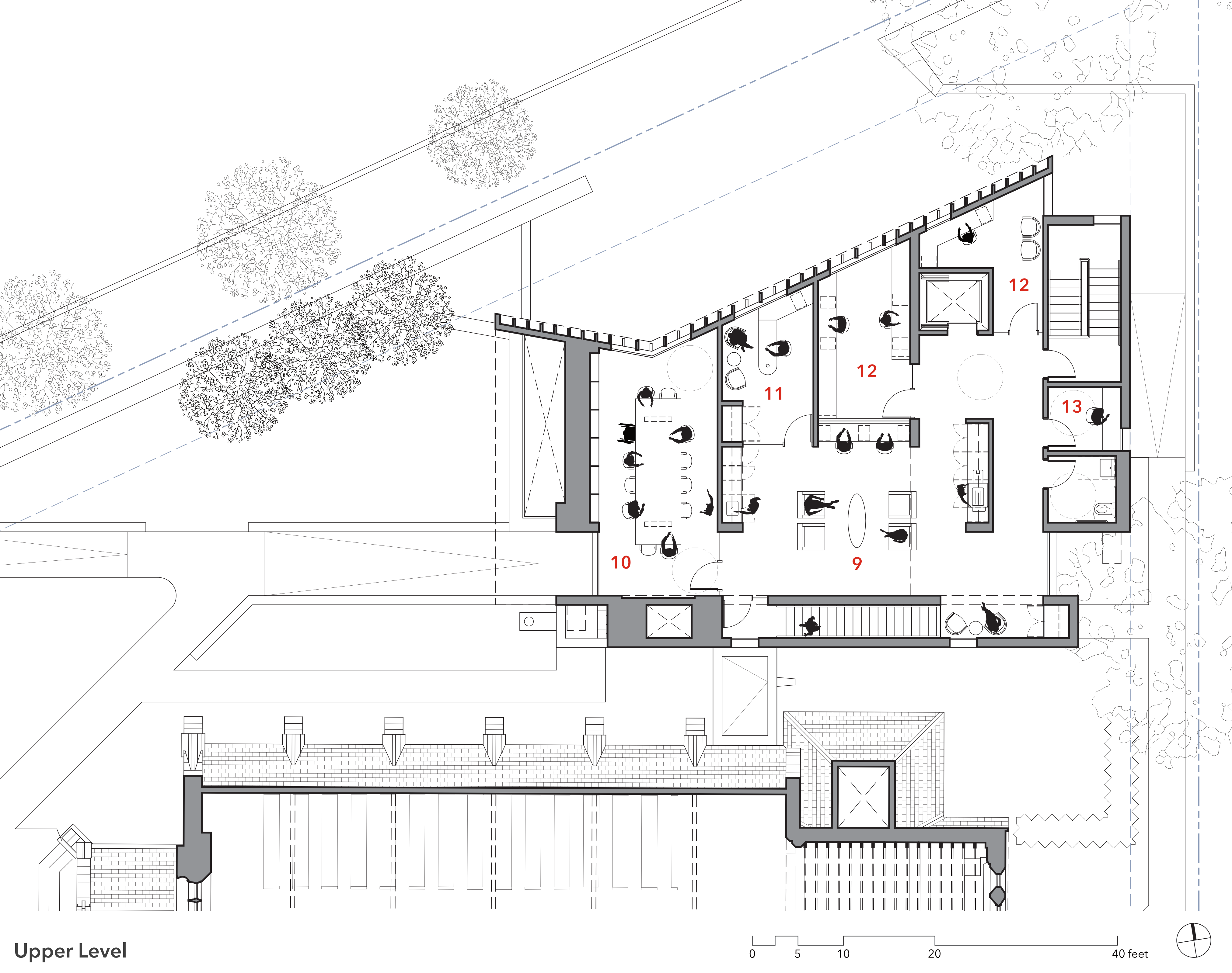 Floor plan of upper level of new annex