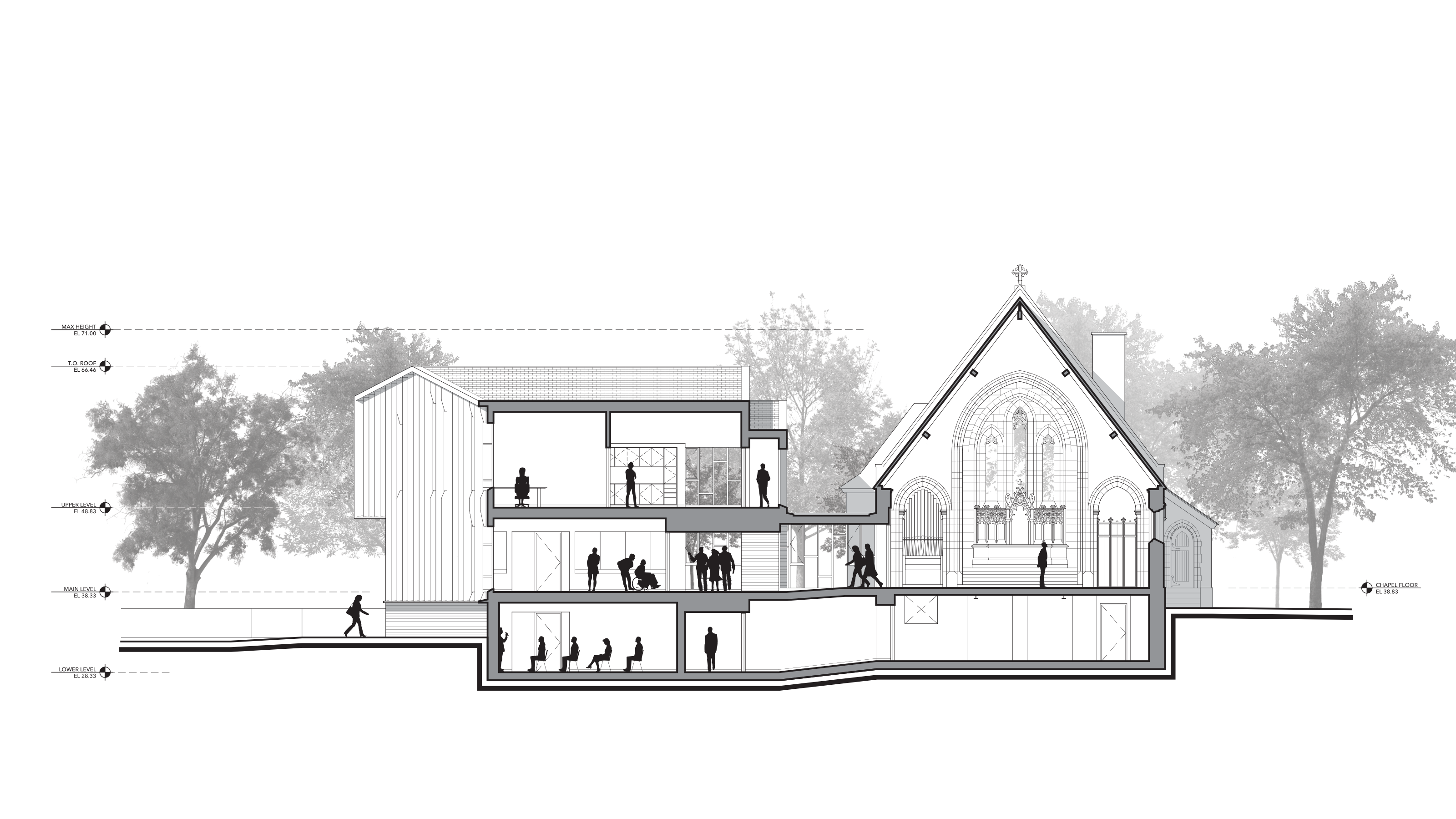 Cross section through chapel and annex