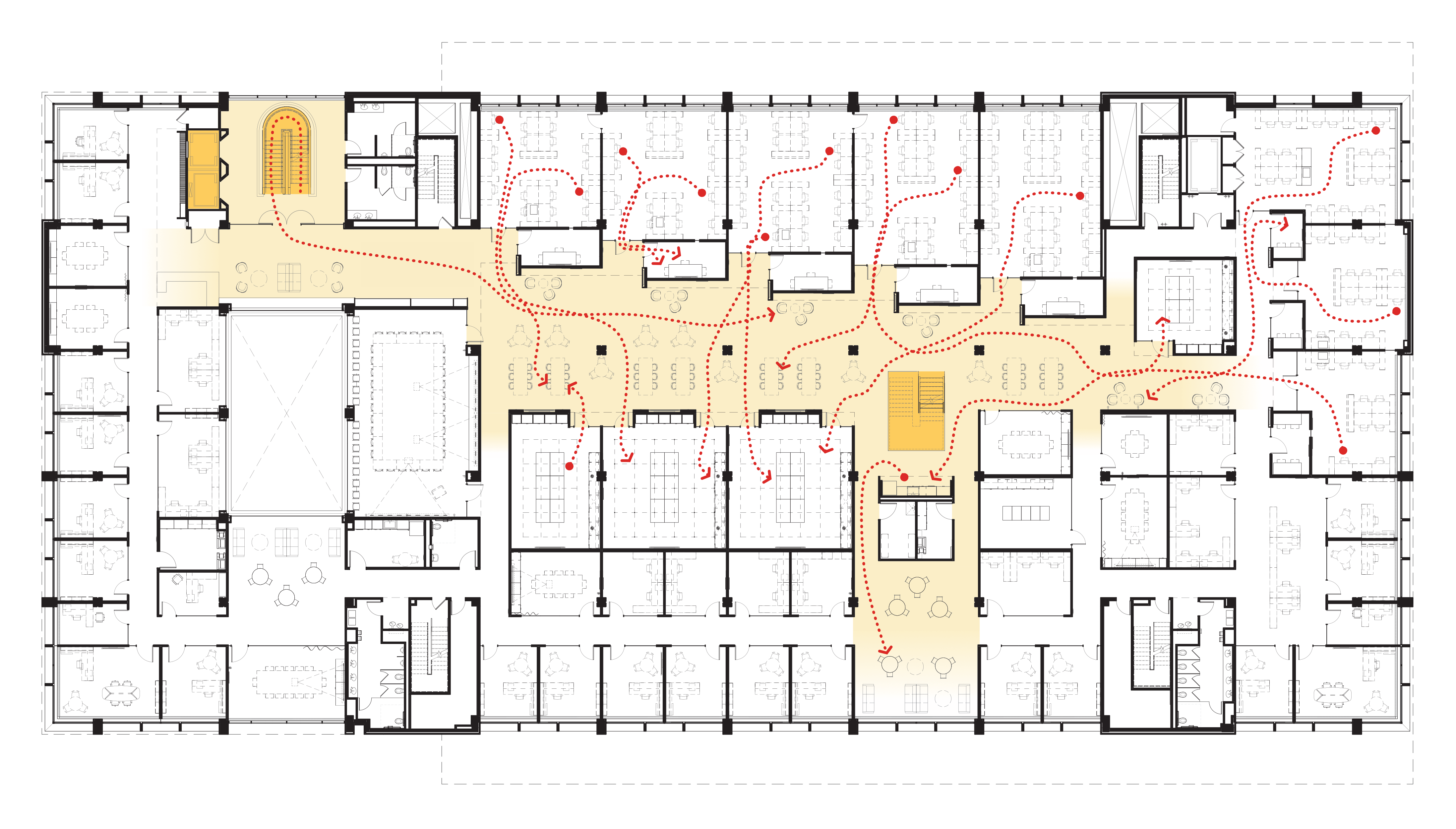 Level 2 floor plan showing how the Commons serves as a condenser of activity among graduate students and undergraduates in the Department of Computer Science
