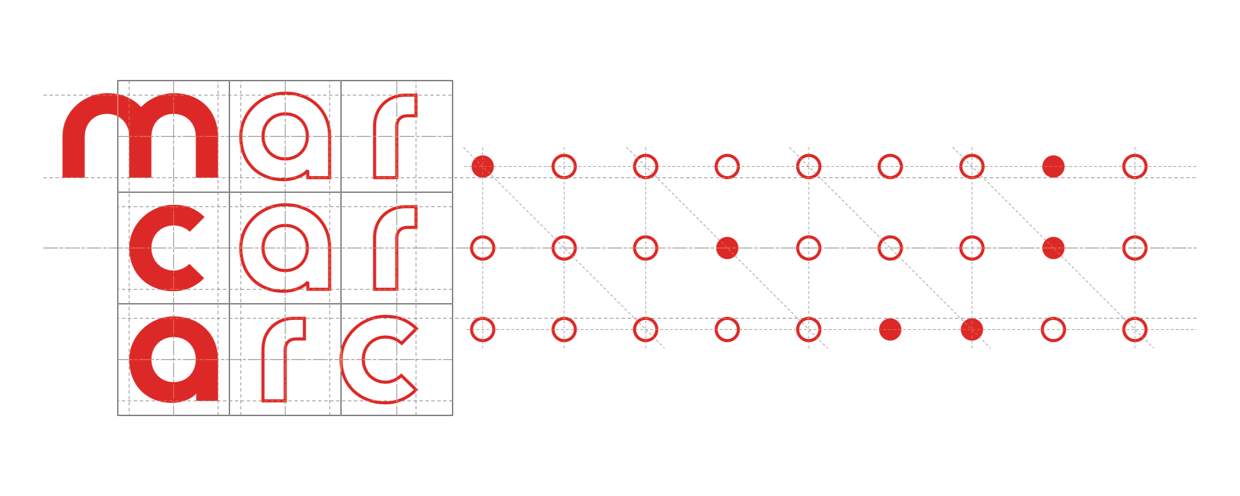 Final logo with dot pattern, grid, and layout lines