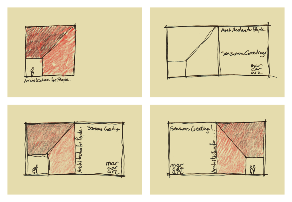 Four initial thumbnail sketches for the holiday card graphic design